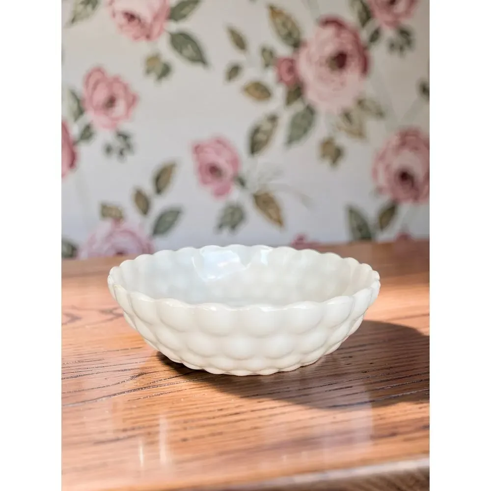 Vintage Anchor Hocking Fire King Bubble Milk Glass Bowl White Scalloped MCM